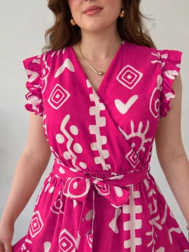 Image of KZULLY | Dress for Women | Feminine Cross Tie Long | Soft Frill Arm Detail Look | Stylish Allover Print Wear