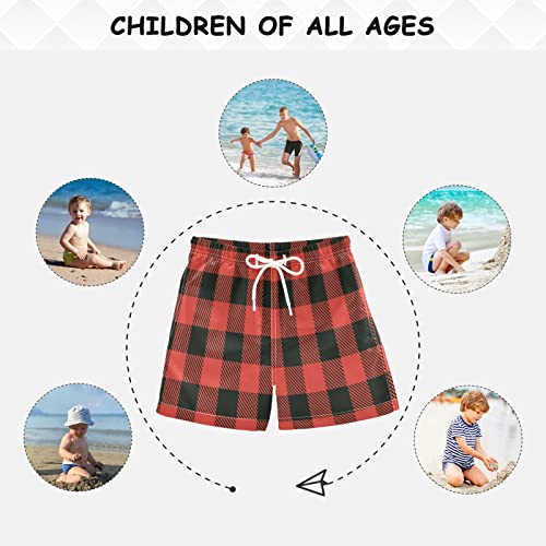 Red Black Buffalo Plaid Check Boys Swim Trunks Toddler Swim Board Shorts Quick Dry Little Boy Swimwear Bathing Suits4