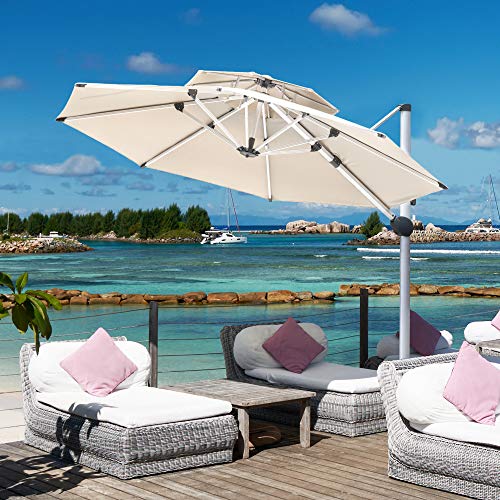 Shintenchishintenchi 10ft Patio Umbrella Double Top Deluxe Round Offset Cantilever Umbrella Outdoor Market Umbrella Garden Umbrella 360 Rotation 6 Position Adjustable Beige Dailymail