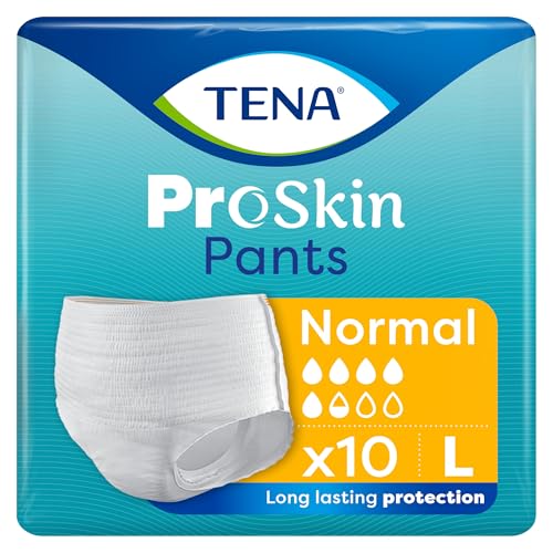 Image of TENA Normal Unisex Adult Diaper Pants Style, Large Size (L) | 10 Units | Waist 100-130cms | 39-53 inch | 3X Protection | World's Leading Incontinence Brand | For Heavy Urine Leaks