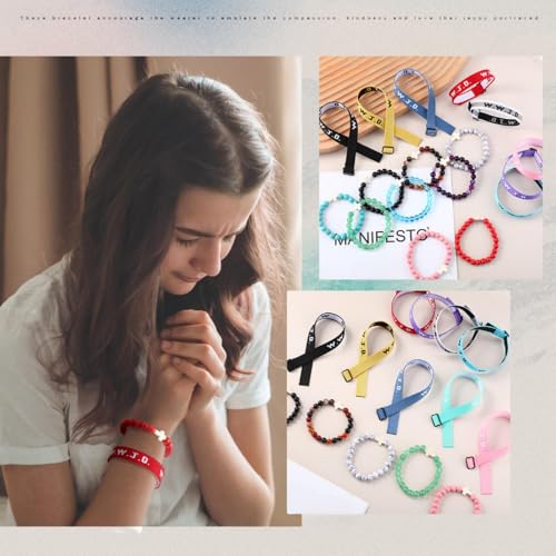 Image of Huquary 18 Pcs Easter WWJD Braided Christian Cross Bracelet Beaded Stretch WWJD Adjustable Jesus Bracelet Wristband for Women Men What Would Jesus Do Religious Rope Jewelry Faith Pendant Easter Gift