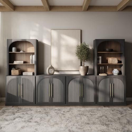 Image of BELLEZE Jagger 130 inch Wall Unit 5-Piece Modular TV Stand - Ebony