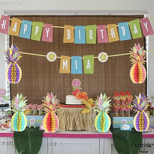 Image of KatchOn, Huge Pineapple Centerpiece For Tables Decorations - 12 inch, Pack of 6 | Luau Party Decorations | Tropical, Beach and Hawaiian Party Decoration | Pineapple Honeycomb Party Favors Supplies