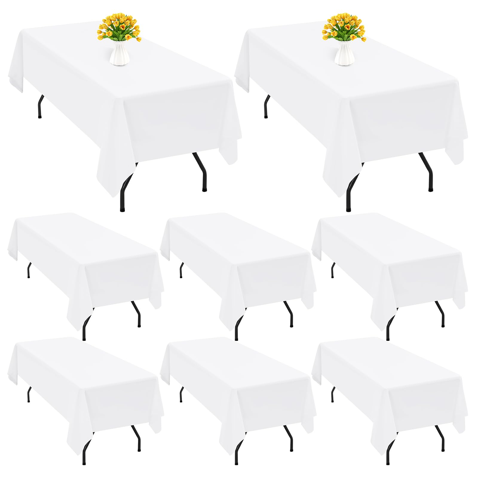 Teruntrue 8 Pack White Polyester Tablecloth for 8 Ft Rectangle Table,60 x 126 inch Polyester Fabric Table Cloth Wrinkle Resistant Washable Table Cover,for Wedding,Birthday,Party,Banquets Decorate