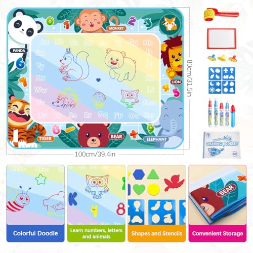 Image of PATPAT Magic Water Doodle Cotton Mat DIY Graffiti Drawing Mats 100x80cm Water Based Graffiti Mats Free Coloring No-Ink Drawing Mat for Toddler Children Gift, Birthday Gift for Kids 1-6 Years Old