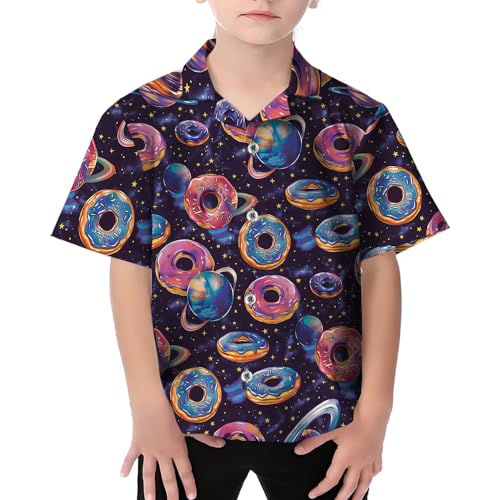 V-DECORPARKS Donut Boys Hawaiian Shirts - Food Beach Boys Button Down Shirt Short Sleeve Summer Shirts for Kids PA8
