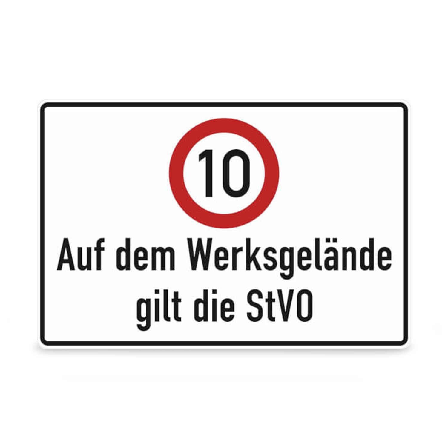 Verkehrsschild "Auf dem Werksgelände gilt die StVO" 10 km/h - Aluminium, geprägt - 90,0 x 60,0 cm