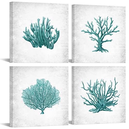 Apicoture Coral Canvas Wall Art for Bathroom Decor - Set