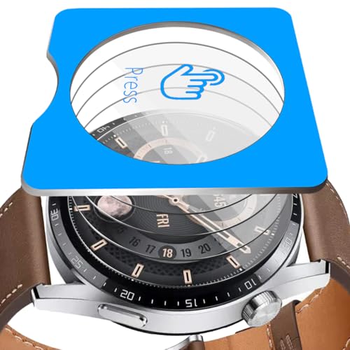 Euukzzea 4 Piezas Protector de Pantalla para Huawei Watch GT3 46mm Cristal Templado, Con marco de posicionamiento, 2.5D HD Cobertura Completa Vidrio Templado, Sin Burbujas Screen Protector