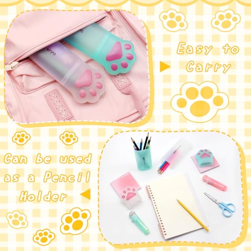 Image of Benvo Cat Paw Pencil Holder Plastic Kitten Pencil Case Storage Organizer for Pencils Pens Rulers, Office Portable Desk Accessories (White /Mint Green, Pack of 2)