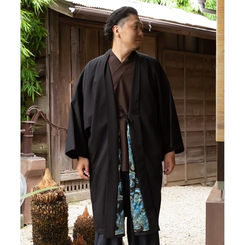 [倭物や Kaya] Behind The Scenes Kimono Haori - Japanese Overgarment/Japanese Formal Cardigan 7CC-1303 Men's Lion (Shishi) Black2