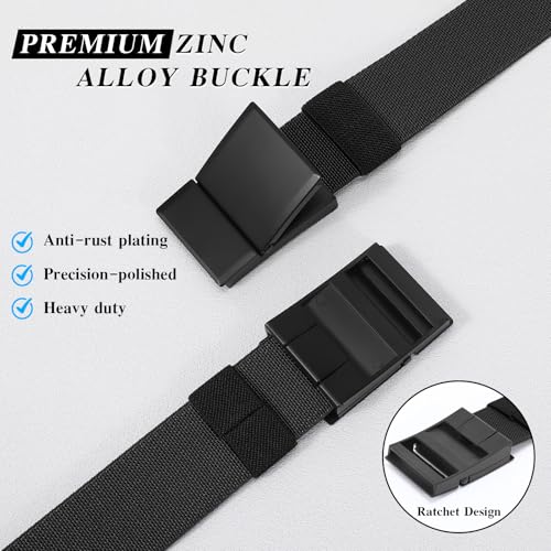 SANSTHS Mens Belt 1.5", Casual Web Golf Ratchet Belts for Men, Stretch Nylon Work Belts with Flip Top Buckle, Black Grey2