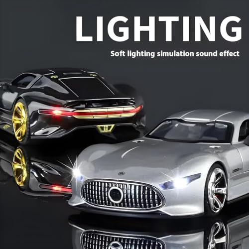 Image of 1 /32 Merceedes Vision AMG GT Future Model Car - Exclusive Alloy Metal Pullback Toy with Openable Doors, Lights, and Music for Kids (1:32 Merceedes Vision - Silver)