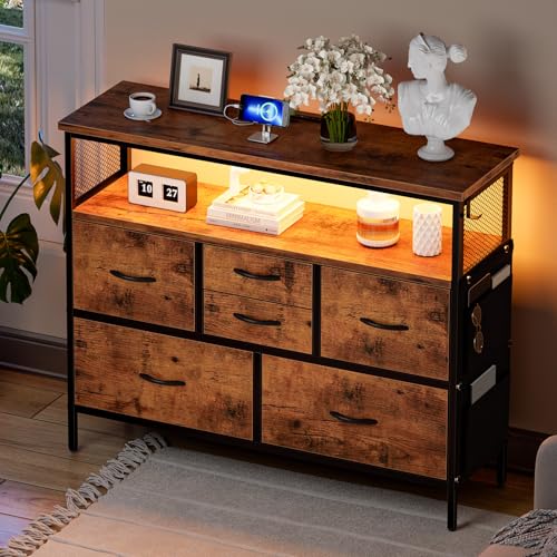 IKIFLY チェスト収納 箪笥 棚付き リビング収納チェストおしゃれ タンス 引き出し 大容量 き洋服タンス 布製 テレビボード マルチチェス 整理タンス 寝室収納 一人暮らし 新生活 3段6杯 【幅100×奥行30×高さ82cm】ビンテージ