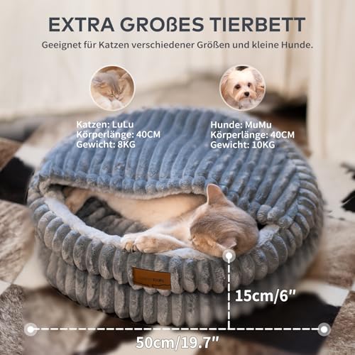 CheerPals Katzenbett mit Deckel 50cm, Waschbar Kuschelhöhle, Winterversteck mit Hochelastischer Schlafkissen für Alle Katze