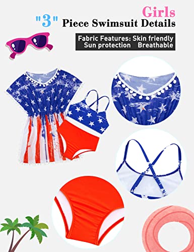 Image of Goodstoworld 7-12Y Girls 3 Piece Cover Up Swimsuit Hawaiian Bikini Bathing Suit with Pompom Tassel