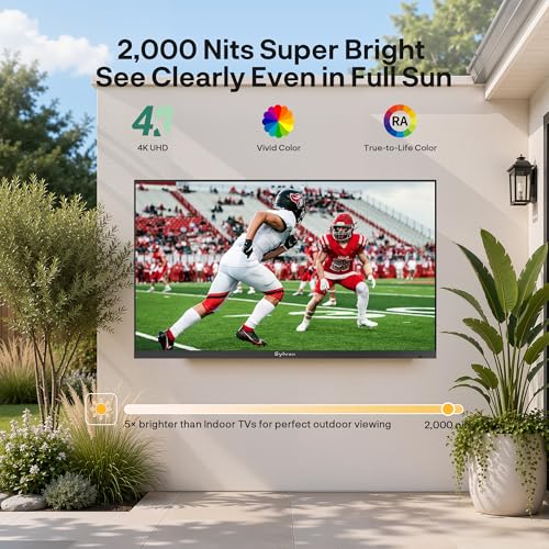 Image of SYLVOX 65'' Full Sun Outdoor TV, 2,000-Nit 4K UHD Anti-Glare, IP56 Weatherproof, Premium Ultra-Narrow Bezel, Smart Google TV, All-Metal Durable for Poolside & Uncovered Areas (Frameless Pro, 2026)