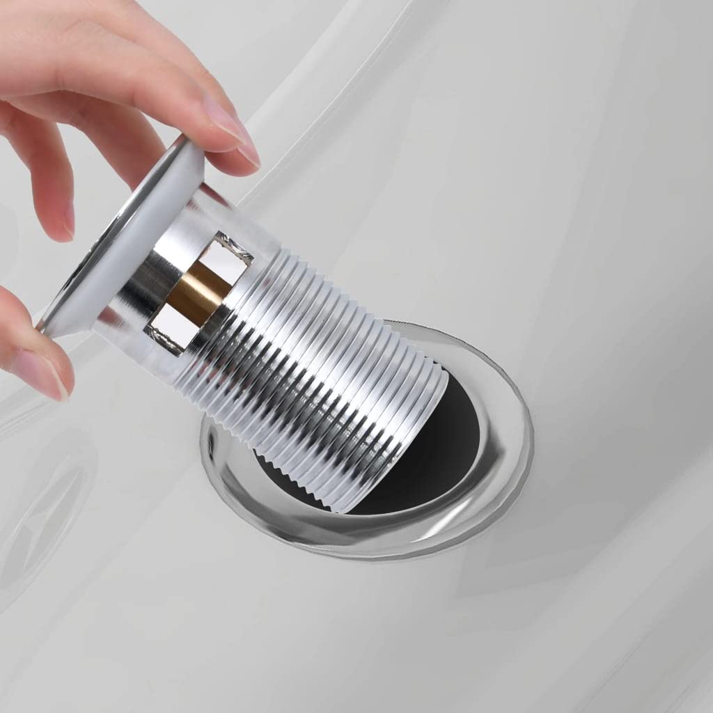 Ablaufgarnitur ohne Überlauf Pop-Up Silber aus Zink Messing für Waschtisch Bad Wanne Dusche, 6,4x6,4x9,1 cm Anschluss 1¼ Zoll, 0,635 cm Ablaufventil