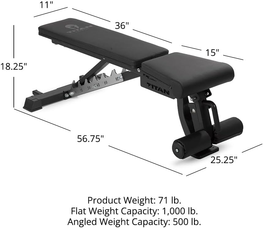 Titan Fitness Elite Series Adjustable FID Bench, 500 LB Incline & 1000 LB Flat, Versatile Utility Bench for Home Gym Weightlifting, Strength Training, Flat, Incline, Upright Positions