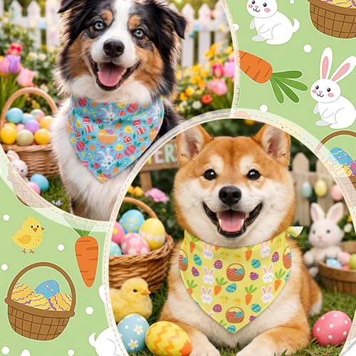 Image of Abbylike 50 Pcs Easter Dog Bandanas Bulk Bunny Egg Carrot Bandanas for Dogs Triangle Kerchief Bibs Scarf Set for Pet Easter Costume Photo Props Accessories Pet Shops, 25 Styles (31.5 x 21.7 x 21.7)