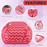 Lazy Drawstring Makeup Bags, Large Capacity Waterproof Travel Portable Cosmetic Bag Pouch Makeup Pouch Storage Organiser for Women Girl (Red Wave) - Image 5