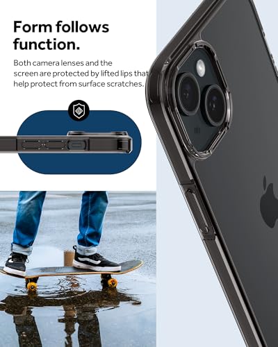 Image of Spigen Caseology Quartz Crystal Back Cover Case for iPhone 15, Clear Transparent, Slim Frame - Polycarbonate + TPU | Crystal Black