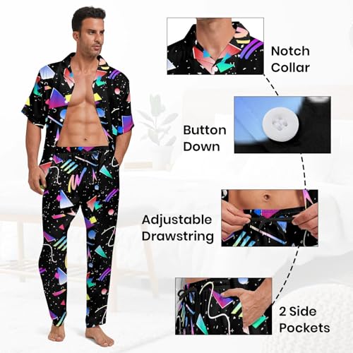 Image of 2 Piece Pjs Mens Button Down Pajamas Set Short Sleeve Soft Sleepwear