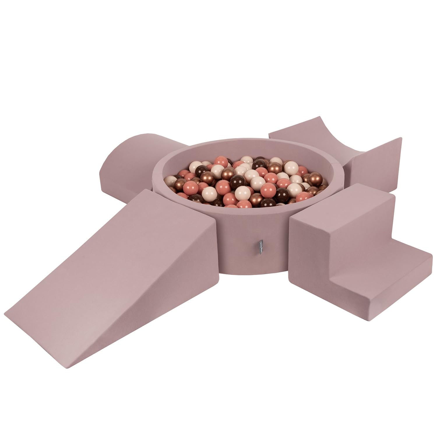 KiddyMoon Foam Playground For Kids With Round Ballpit (300 Balls ∅ 7Cm/2.75In) Soft Obstacles Course And Ball Pool, Heather: Brown/Copper/Pastel Beige/Salmon