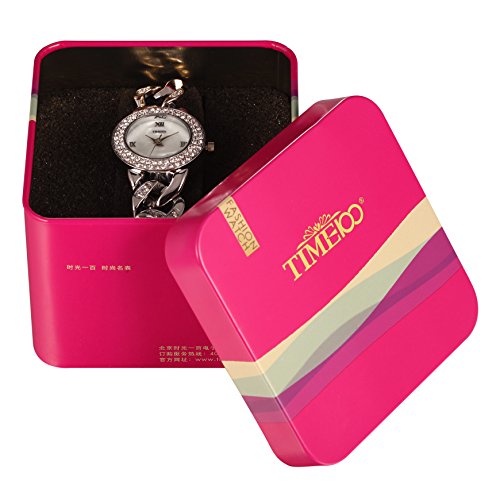 Time100 Women Stainless Steel Crystal-Accented Dress Diamond Shell Alloy Plating Stainless Analog Quartz Bracelet Watch #TOP6