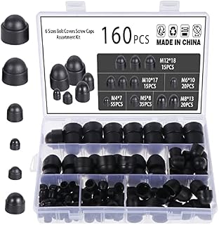Dome Nut Kit, 160PCS Black Plastic Dome Bolt Nut Covers Screw Caps, Nylon Acorn Dome Protective Caps M4 M5 M6 M8 M10 M12 Nut Cover for Protecting Hex Screws Bolts