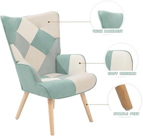 Miniatura 6 de Silla decorativa con otomana, moderna silla tapizada de lino con reposapiés y marco de madera maciza