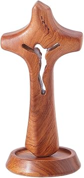 DICOSMETIC 14cm Wooden Standing Cross Creative Jesus Crucifix Statue Christian Crucifix Stand Catholic Wooden Crosses with Detachable Base Standing Cross Decor Religious Easter Gift for Men Women