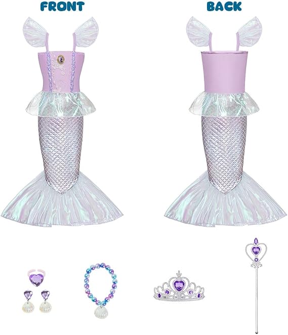 Mermaid Costume Kids Little Mermaid Princess Costumes for Girls Mermaid Ariel Princess Costumes Fancy Dress Up for Girls Halloween Cosplay Birthday Party World Book Day Mermaid Sequin Outfit