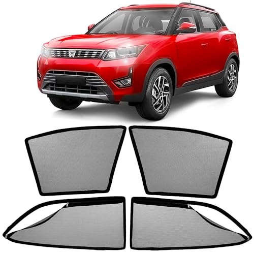Image of AutoStory Magnetic Car Sunshade for XUV 300 | Front Half Cut for Mirror Visibility + Rear Full Coverage with Zipper | Heavy Heat & UV Protection | Privacy Side Window Curtains Shades