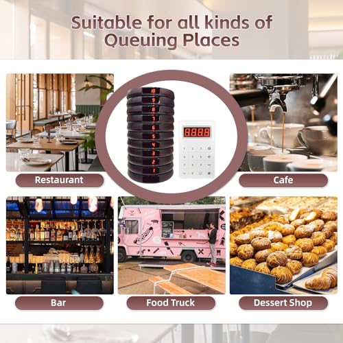 Image of Pagers for Restaurants 20 Coaster Beeper, Restaurant Pager System Long Range, Customer Queue Pagers Set with Vibration, Flashing and Buzzer, Beepers for Food Truck, Church, Nursery