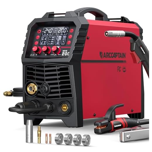 ARCCAPTAIN MIG Welder, 200Amp 6 in 1 Gas MIG/Gasless Flux Core MIG/Stick/Lift TIG/Spot welding/Spool Gun 110V/220V Aluminum Multi Process Welding Machine with LED Digital Display, Burn Back Adjustment