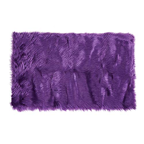 sourcing map   Alfombra de piel sintética suave para interiores y interiores, mullida de piel de oveja sintética, para dormitorio, sofá, sala de estar, rectangular, lavable, 2 x 3 pies, color morado