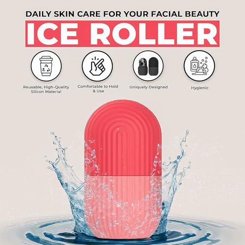 Image of Facial Ice Roller for Face & Eyes - Reusable Silicone Ice Mold for De-Puffing, Contouring & Pore Tightening - DIY Ice Therapy for Skin Radiance & Pain Relief - Pink (1 Pc)