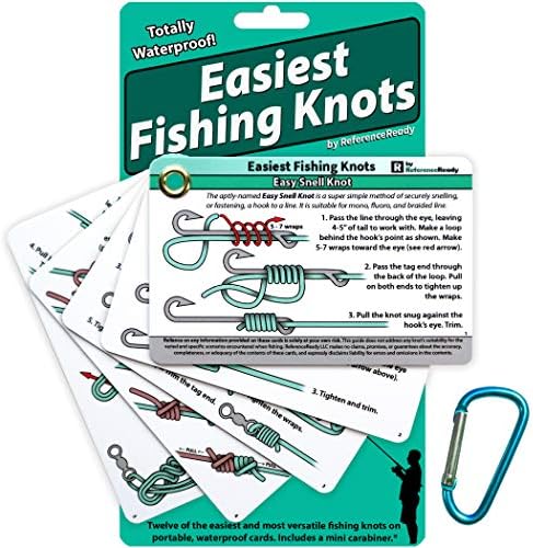ReferenceReady Easiest Fishing Knots - Waterproof Guide to 12 Simple Fishing Knots | How to Tie Practical Fishing Knots & Includes Mini Carabiner | Perfect for Beginners