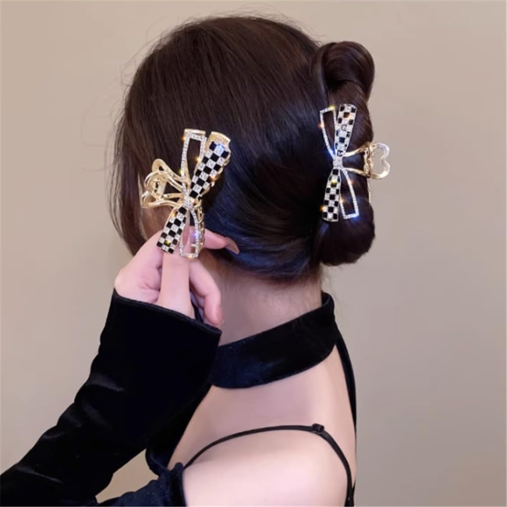 Checkerboard checkerboard rhinestone hollowed out grab clip sense hair accessories metal shark