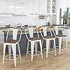 Yongqiang 24" White Metal Bar Stools Set of 4 High Back Counter Height Stools Kitchen Bar Chairs Modern Barstools with Wood Seat (Cream White)