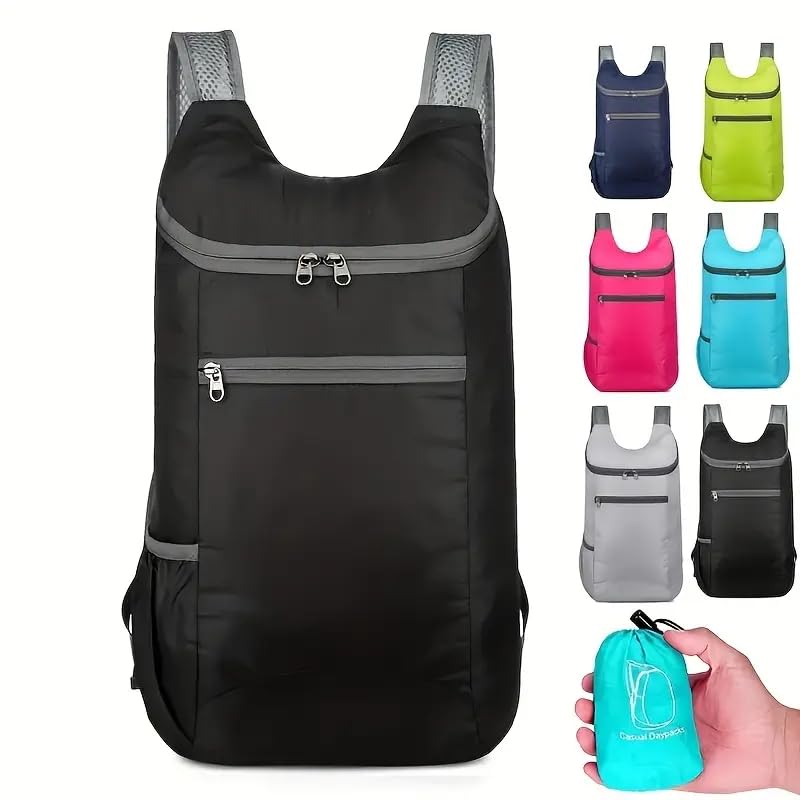 1 mochila dobrável multifuncional para uso externo – leve, impermeável, durável para caminhadas, passeios e viagens, Azul, Medium, Esportivo