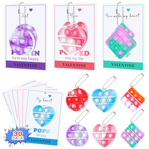 ROPODE Valentines Cards for Kids Classroom – 30 Pack Pop Fidget Valentines Day Gifts for Kids – Valentines Day Cards – Valentine Exchange for Girls Boys School Classroom Gift Boxed Set