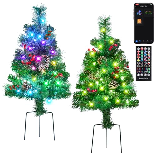 2 Pack of 28 INCH Pre-Lit Artificial Pathway Christmas Trees,Outdoor