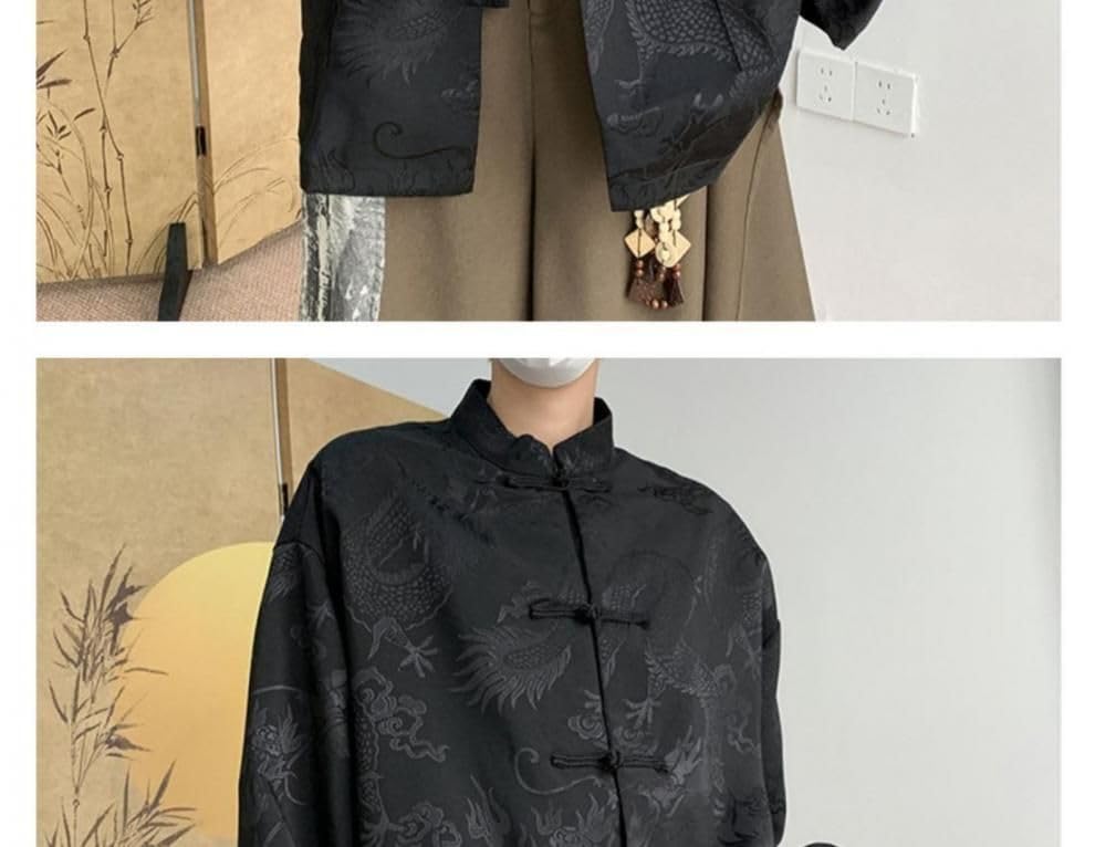 Camisa de estilo chino para hombre con diseño de dragón premium alto 7