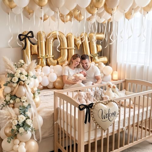 40 Inch Gold HOME Balloons for Housewarming Decorations, Welcome Home Balloon Set with Large HOME Letter Foil Balloons, Gold Cream White Balloons for Real Estate，New Home Party Decor, Moving Day Party by PartyXpress - Used condition - Image 4