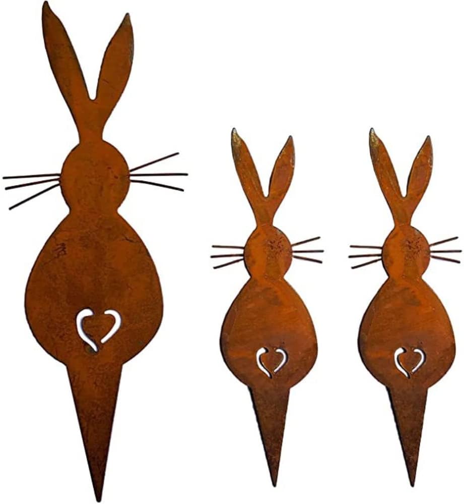 zuoshiniEaster Bunny Metal Garden Art Decor Garden Animal Crafts Ornament Garden Gifts Outdoor Decorations for Garden, Yard, Lawn, 2 Size