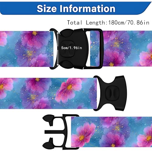 Image of 2 Pack Luggage Straps for Suitcases, Adjustable Travel Belt with Buckle, 2 inch Wide Heavy Duty Suitcase Straps for Summer Vacation, Dreamy Galaxy Floral Pattern, Travel Essentials, Purple /Multi