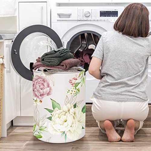 Clastyle 45L Large Peony Laundry Basket Purple Rose Floral Laundry Hamper With Drawstring Foldable Clothes Blanket Flower Basket With Handle #TOP3