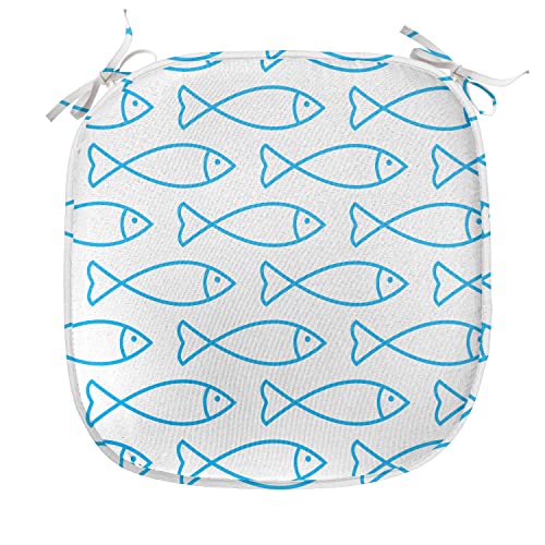Lunarable Under The Sea Chair Seating Cushion, Swimming Fish of Underwater Wild Life Maritime Animal Illustration, Anti-slip Seat Padding for Kitchen & Patio, 16